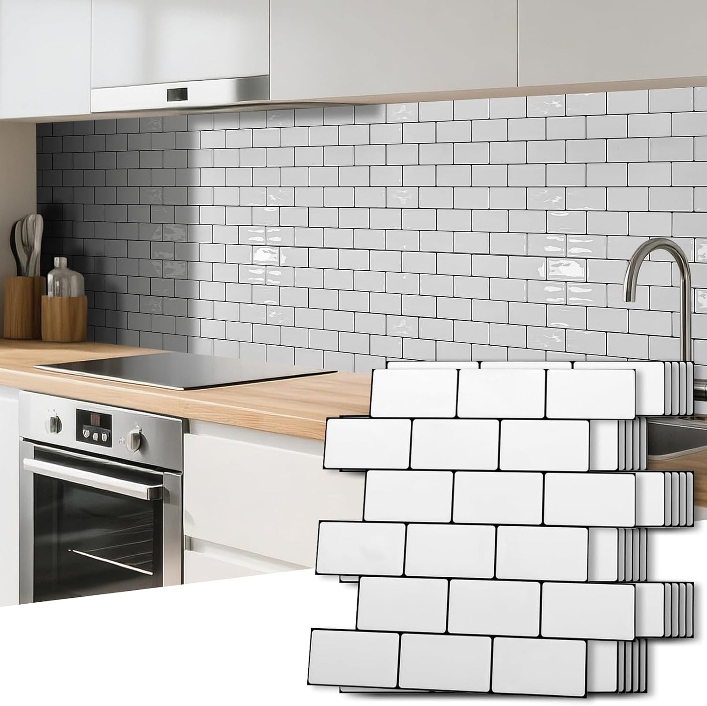 Art3d 10-Sheet Premium Stick On Kitchen Backsplash Tiles, 12"x12" Peel and Stick Self Adhesive Wall Tiles, White Marble Design
