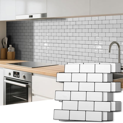 Art3d 10-Sheet Premium Stick On Kitchen Backsplash Tiles, 12"x12" Peel and Stick Self Adhesive Wall Tiles, White Marble Design