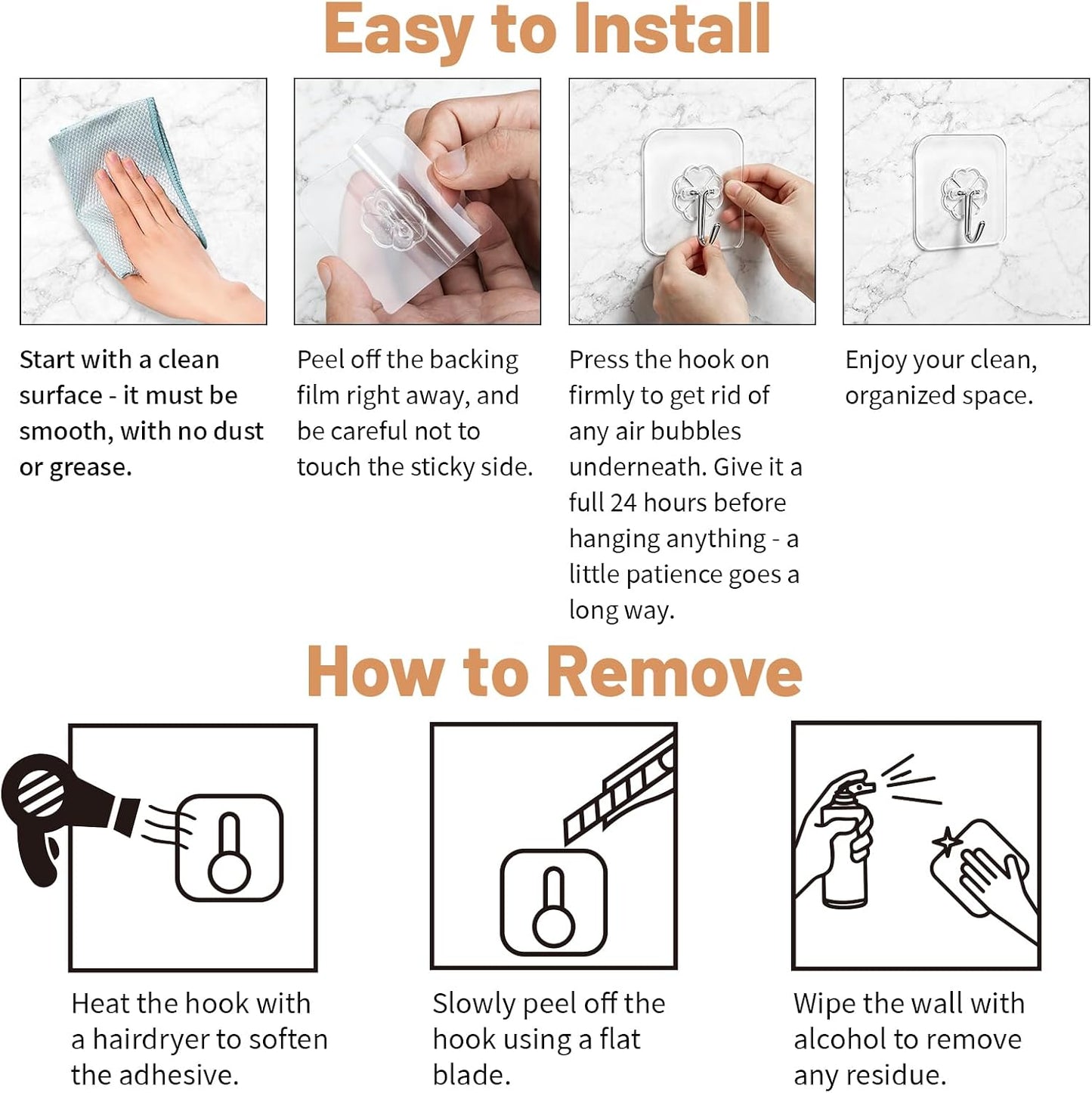 Heavy Duty Adhesive Hooks 33lb, Transparent Waterproof Removable, Damage-Free No Trace Wall Hooks for Towels Robes Keys, for Kitchen Bathroom Shower Outdoor, 20 Pack