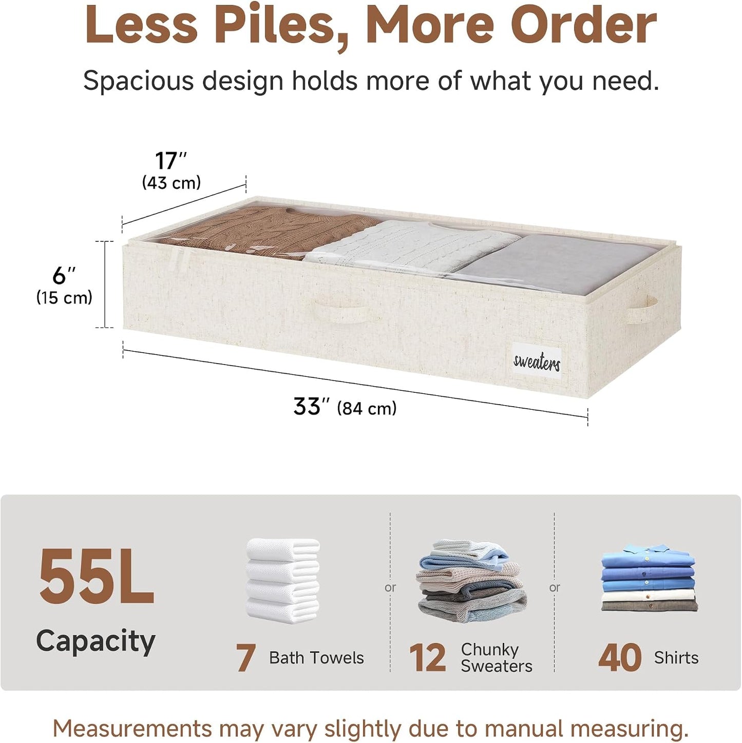 StorageWorks Large Under Bed Storage Containers with Handles and Label Holder, 2 Pack Ultra-thick Fabric Underbed Bins, Closet Organizer for Clothes, Blankets, Sweater