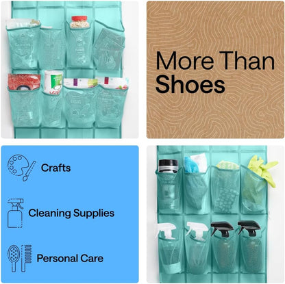 GORILLA GRIP Over the Door Shoe Organizer, 24 Large Breathable Mesh Pockets, Space Saving Hanging Storage Holder, Closet Rack Hanger Holds Up to 40 lbs, Hangs on Closets for Shoes, Accessories, Grey
