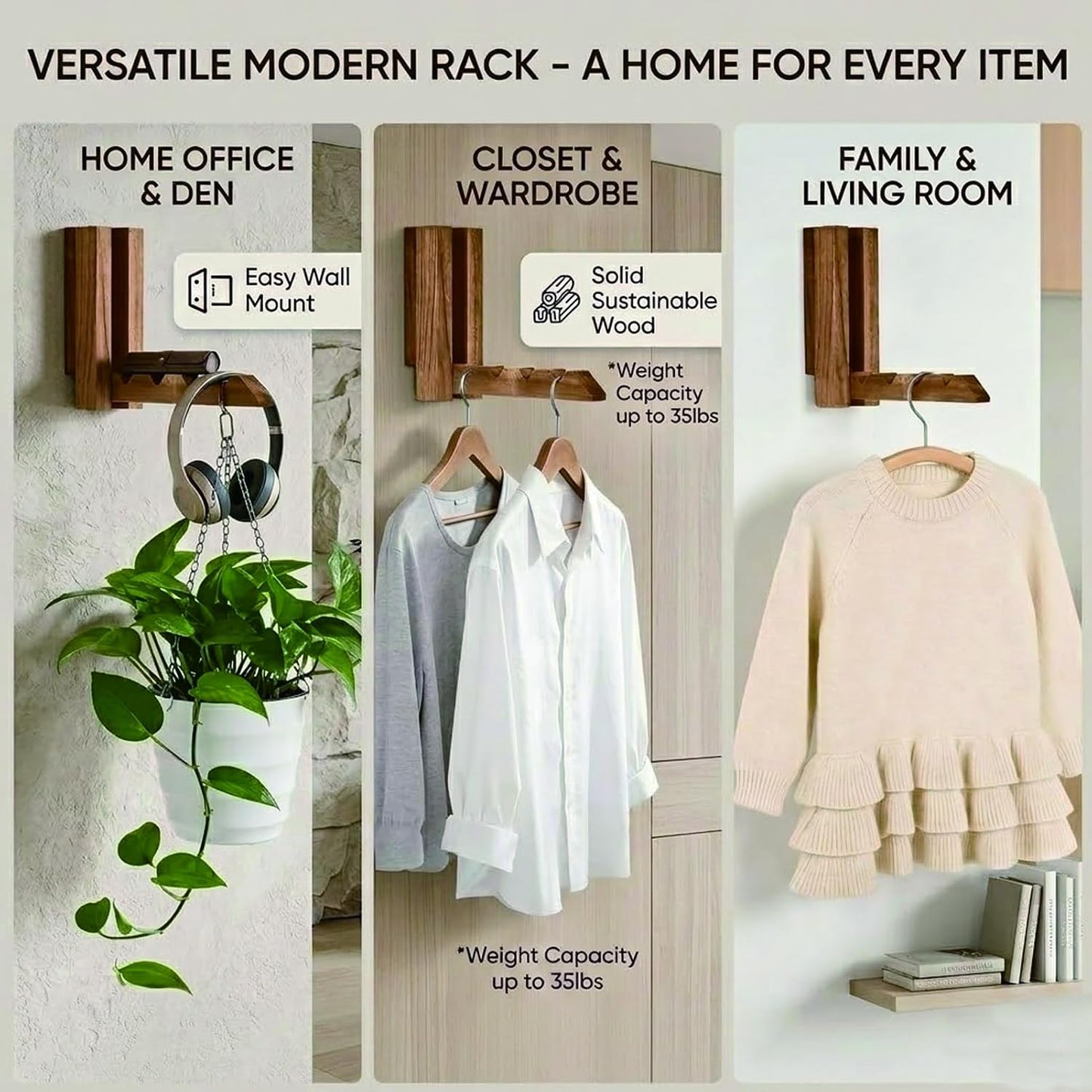 Wall Mounted Drying Rack, Wooden Foldable Clothes Drying Rack for Bathroom, Laundry Room, and Closet, Space Saving Organizer (1PCS)