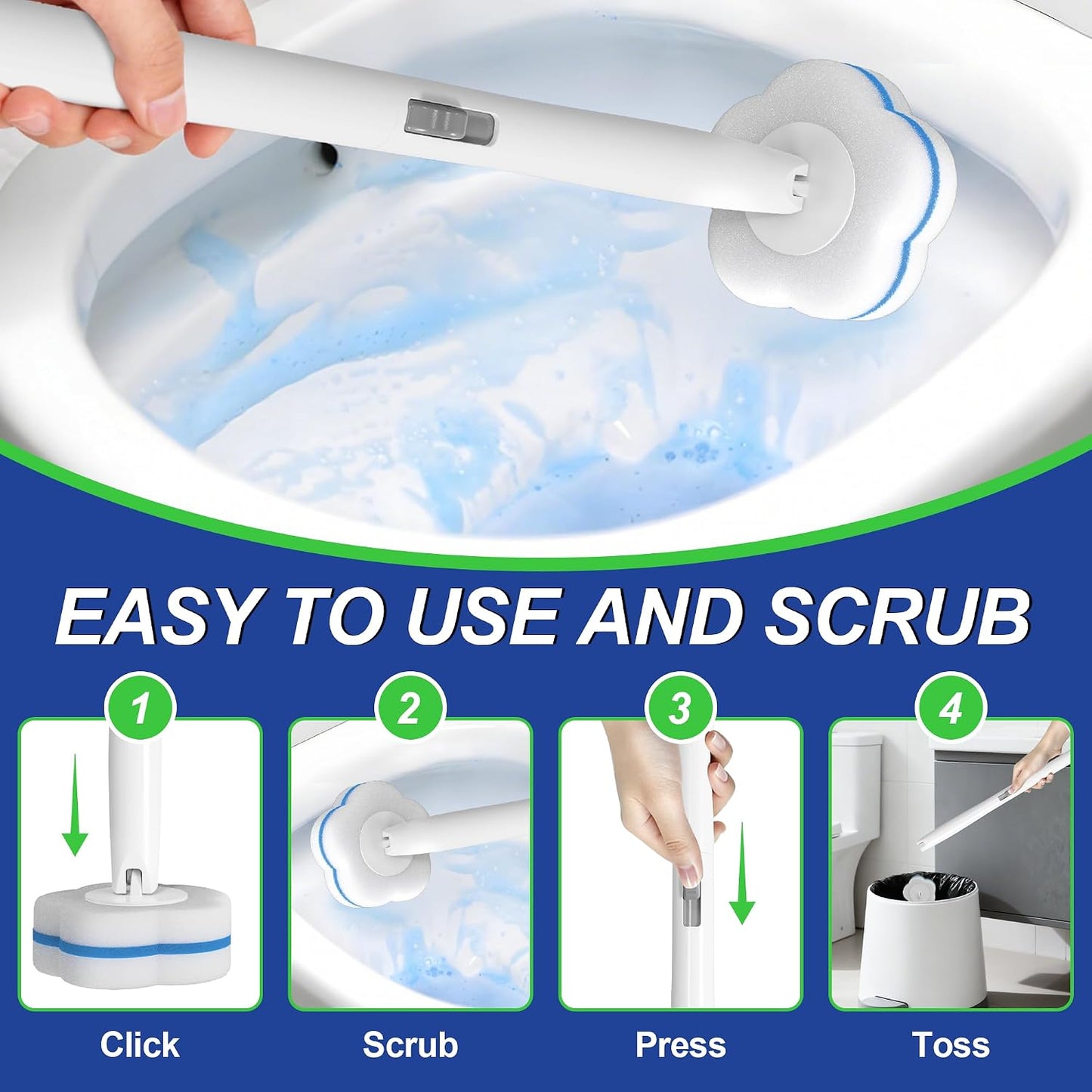Disposable Toilet Brush and Plunger Set, Dual Handdle Toilet Plunger, All-in-1 Bathroom Cleaning Kit with 18PCS Refills, Toilet Cleaning Stick and Ventilated Holder