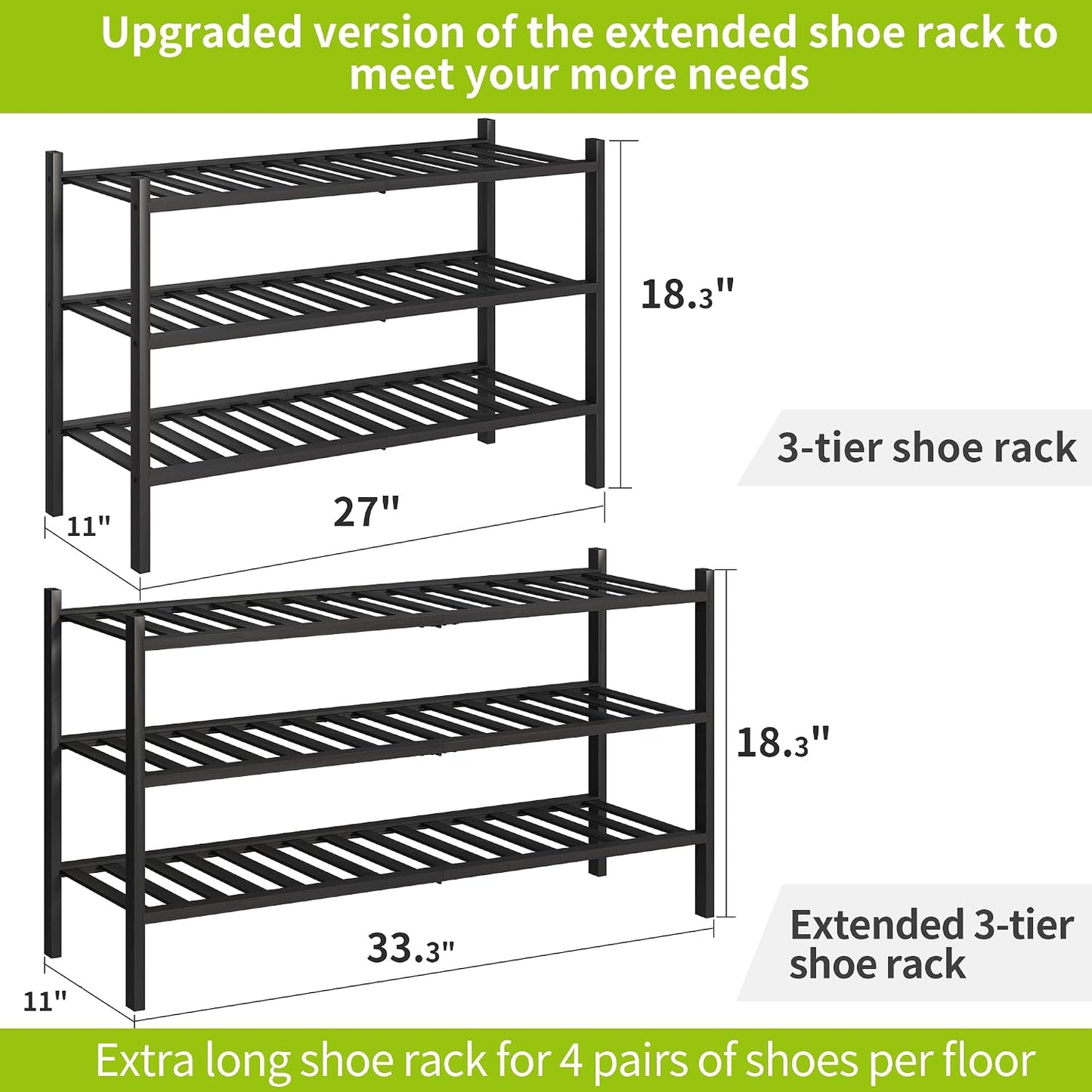 BMOSU 2-Tier Bamboo Small Shoe Rack Premium Stackable Shoe Shelf Storage Organizer for Hallway Closet Living Room Entryway Organizer (Black Bamboo)