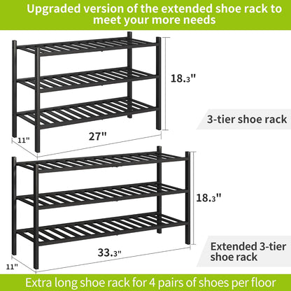 BMOSU 2-Tier Bamboo Small Shoe Rack Premium Stackable Shoe Shelf Storage Organizer for Hallway Closet Living Room Entryway Organizer (Black Bamboo)