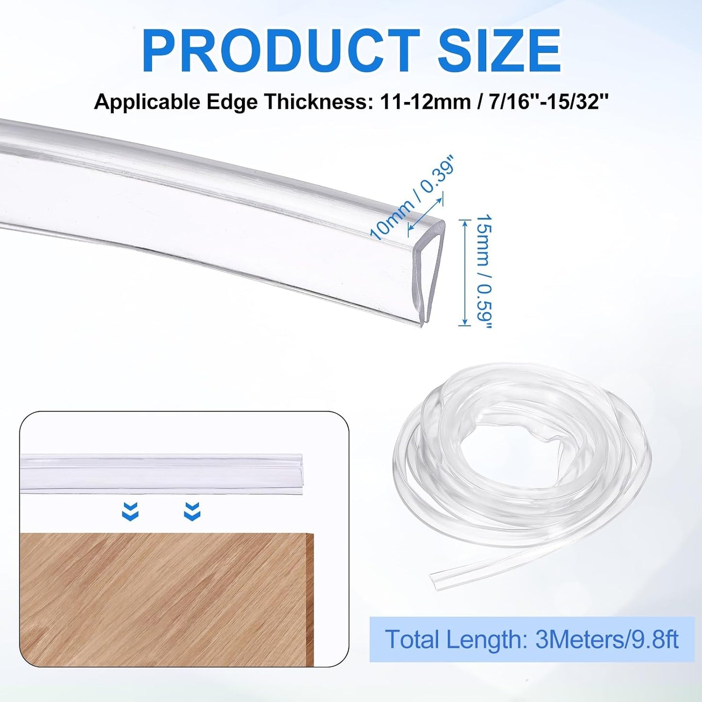uxcell Clear Edge Trim, 13.1Ft Silicone U Channel Edge Protector, Edges Guards Fits 1/32"-3/32" for Car Doors Sheet Metal Parts (3/16" W x 3/8" H)