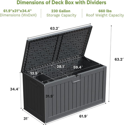 Patiowell 100 Gallon Resin Deck Box, Waterproof Large Outdoor Storage Box for Patio Furniture and Garden Tools, Black