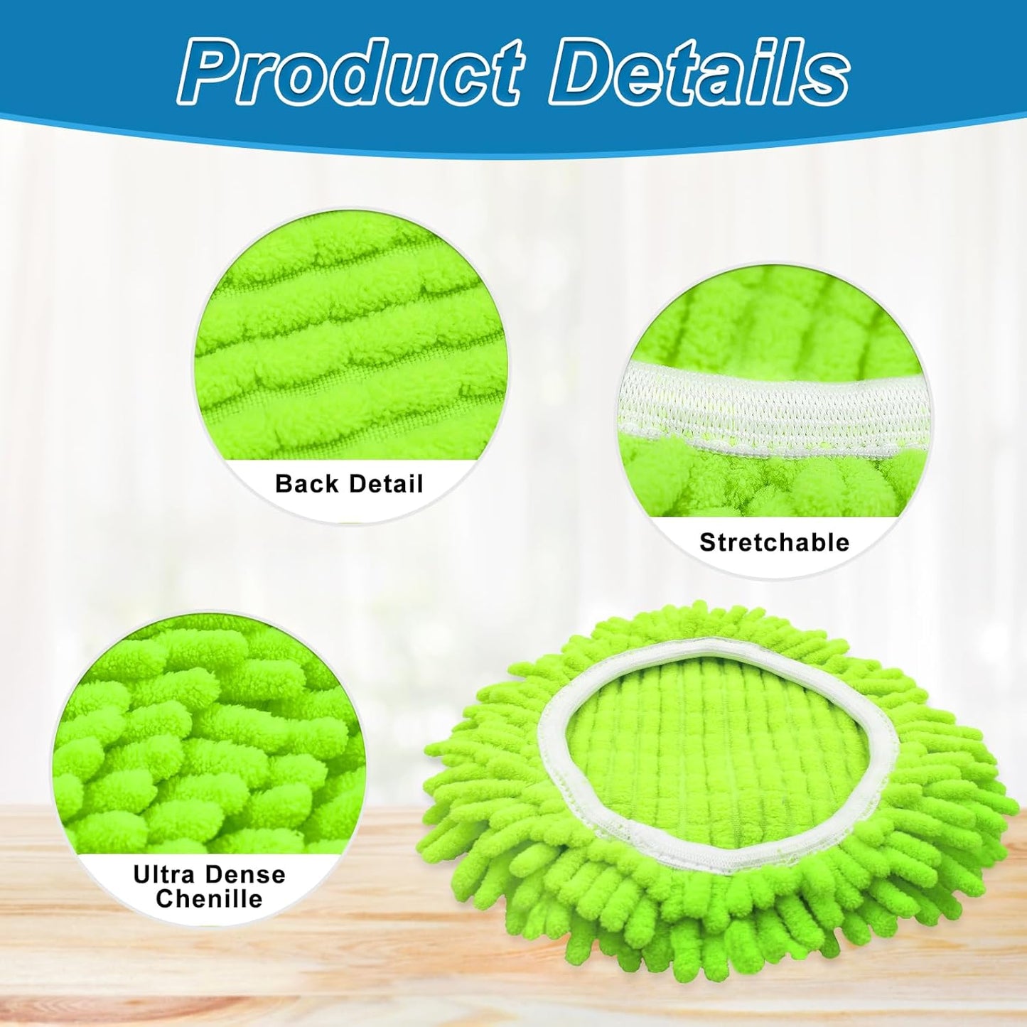 Mop Replace Head for O Cedar, Spin Mop Heads Replacements for Ocedar RinseClean 2 Tank Spin Mop, Chenille Duster for Ocedar Mop Include 3 Pack Microfiber Chenille Mop Pad for Ocedar Spin Mop