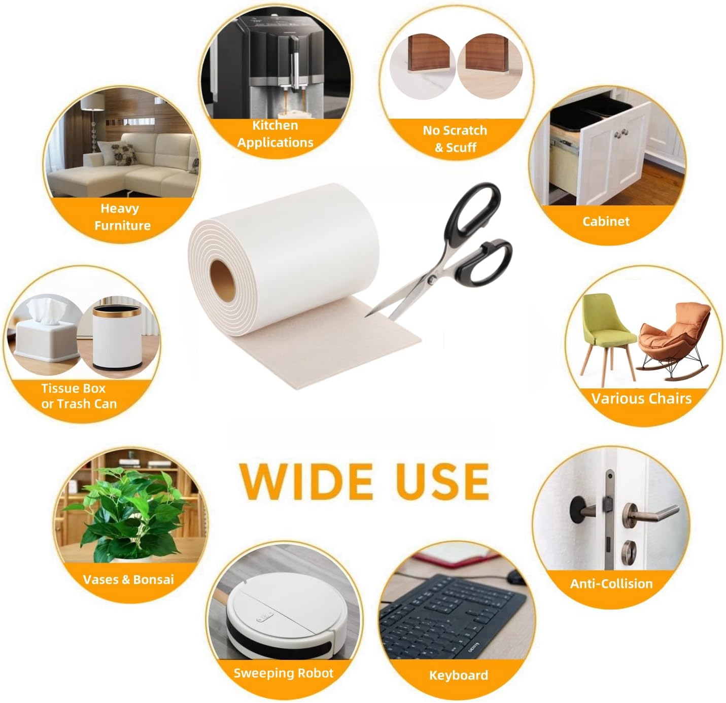 Furnigear Felt Strips with Adhesive Backing Heavy Duty Cuttable Felt Tape Roll Furniture Pads for Chair Legs - Protecting Hardwood Floors, Chair Wall Protector (Black, 80 x 0.5 x 0.14 Inch)