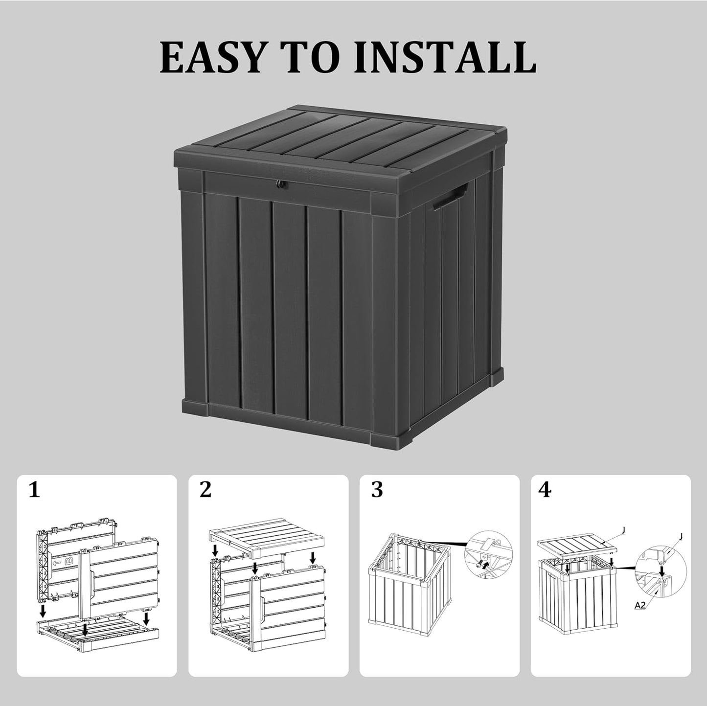 LAUSAINT HOME 320 Gallon Resin Deck Box, Package Delivery Box with Lockable Lid, Waterproof Outdoor Storage Box For Garden Tools, Patio Cushions(320 Gallon,Black)