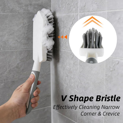 3 Pack Heavy-Duty Scrub Brush Set, Grout Brush, Shower Squeegee, Shower Cleaner Brush with Non-Slip Grip, Stiff Bristles Scrub Brushes for Cleaning Bathroom, Shower, Tile, Grout, Tub, Floor, Sink