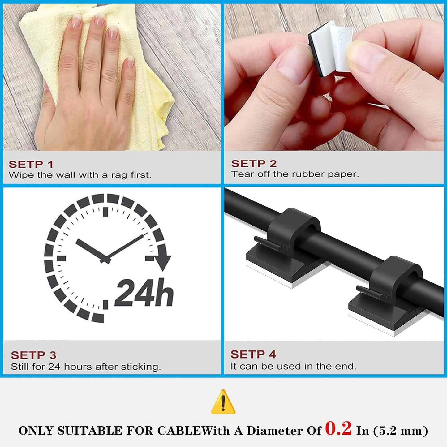 Cable Clips，50PCS Electrical Cord Management Adhesive Cable Wire Clip Wire Clips wall，Used for Cars, Offices, and Homes Cable Clips Cord Organizer (Transparent)