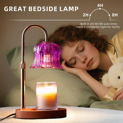 CRMILL Candle Warmer Lamp with Timer: Adjustable Dimmable Height Adjustable Warming - Flower Shape Wax Lamp Jar Candles No Flame Modern Home Decor Table Lights - Home Living Bedroom