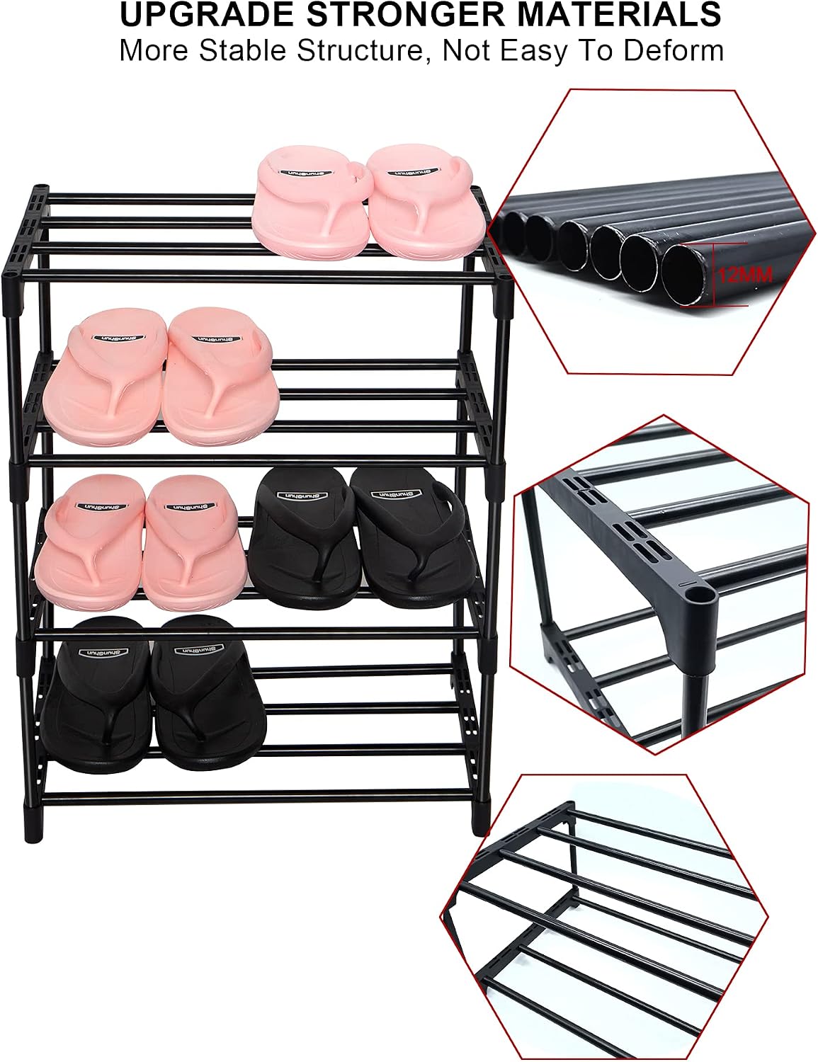 LNYZQUS Small Kids Shoe Rack, 4 Tier Pink Shoe Organizer Shoe Shelf for Closet,Stackable Narrow Shoe Stand Slim Zapateras Organizer,Cute Toddler Shoe Rack Floor for Women & Girls-Full Pink