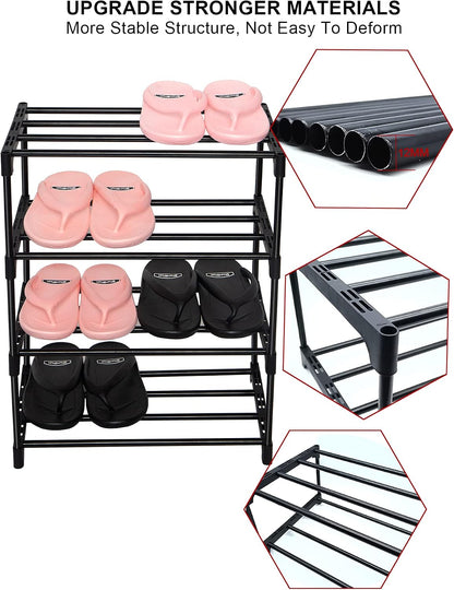 LNYZQUS Small Kids Shoe Rack, 4 Tier Pink Shoe Organizer Shoe Shelf for Closet,Stackable Narrow Shoe Stand Slim Zapateras Organizer,Cute Toddler Shoe Rack Floor for Women & Girls-Full Pink
