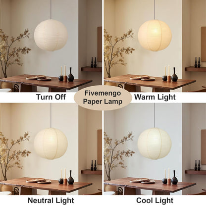Large Rice Paper Pendant Light Kit, 20in White Globe Paper Lantern Lights, E26 Base, Japanese Hanging Lantern Lamp Japandi Chandelier for Dining Room Bedroom Office Living Room