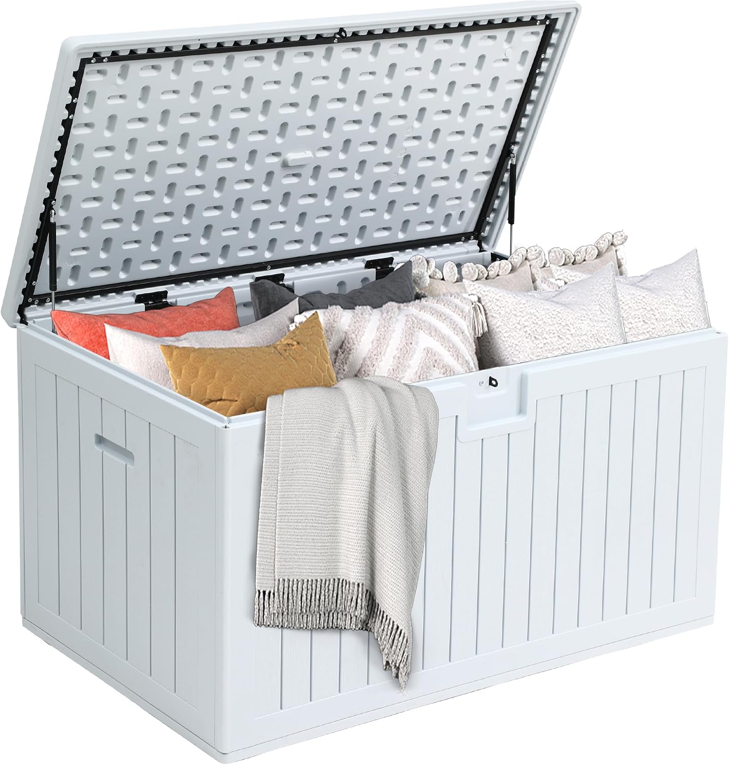 DWVO 100 Gallon Outdoor Storage Box, Large Deck Box Lockable Waterproof and UV Resistant Resin for Gardening Tools, Pool Supplies, Patio Cushions (Black)
