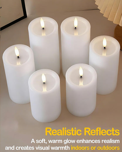 Gmnee 3"x6" Outdoor Waterproof Flameless Candles with Remote and Timers, LED Candles, Battery Operated Candles, Electric Fake Pillar Candles for Patio, Porch, and Lanterns Decor (White, Plastic)