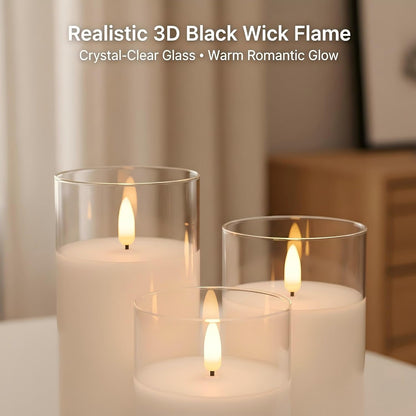 ANGELLOONG Flickering Flameless Candles, Realistic Battery Operated Candles with Remote and Timer, Set of 3 LED Candles for Room Fall Home Wedding Decor Centerpieces Table Party Valentines Decorations