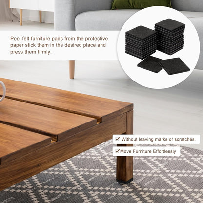uxcell Furniture Pads, 24Pcs 1.5" - Square Self Adhesive Felt Furniture Pads, Floor Protectors for Furniture Feet Chairs Legs Hardwood Floors (Black)