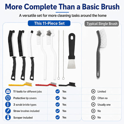 11Pcs Crevice Cleaning Brush Set, Hard Bristle Crevice Cleaning Brush Tool Kit, Thin Brush for Cleaning Tight Spaces, Gaps, Grout, Sink, Bathroom, Kitchen, Window Tracks, Bottles, Straws, with Scraper