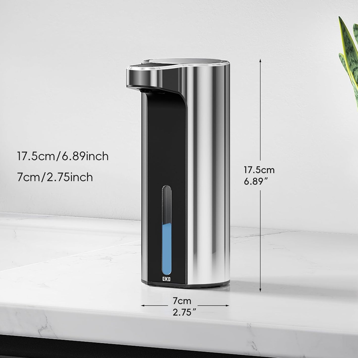 EKO Aroma 9 fl oz Automatic Liquid Soap Dispenser, Rechargeable & Water-Resistant Soap Dispenser for Kitchen and Bathroom with Adjustable Volume Control (Matte Black Steel)