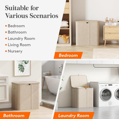 Lifewit 165L Large Laundry Basket with Lid, Laundry Hamper with Plastic Handles and Removable Bag, Foldable Tall Dirty Clothes Hampers for Laundry for Laundry Room, Bedroom, Bathroom, Dorm, Beige