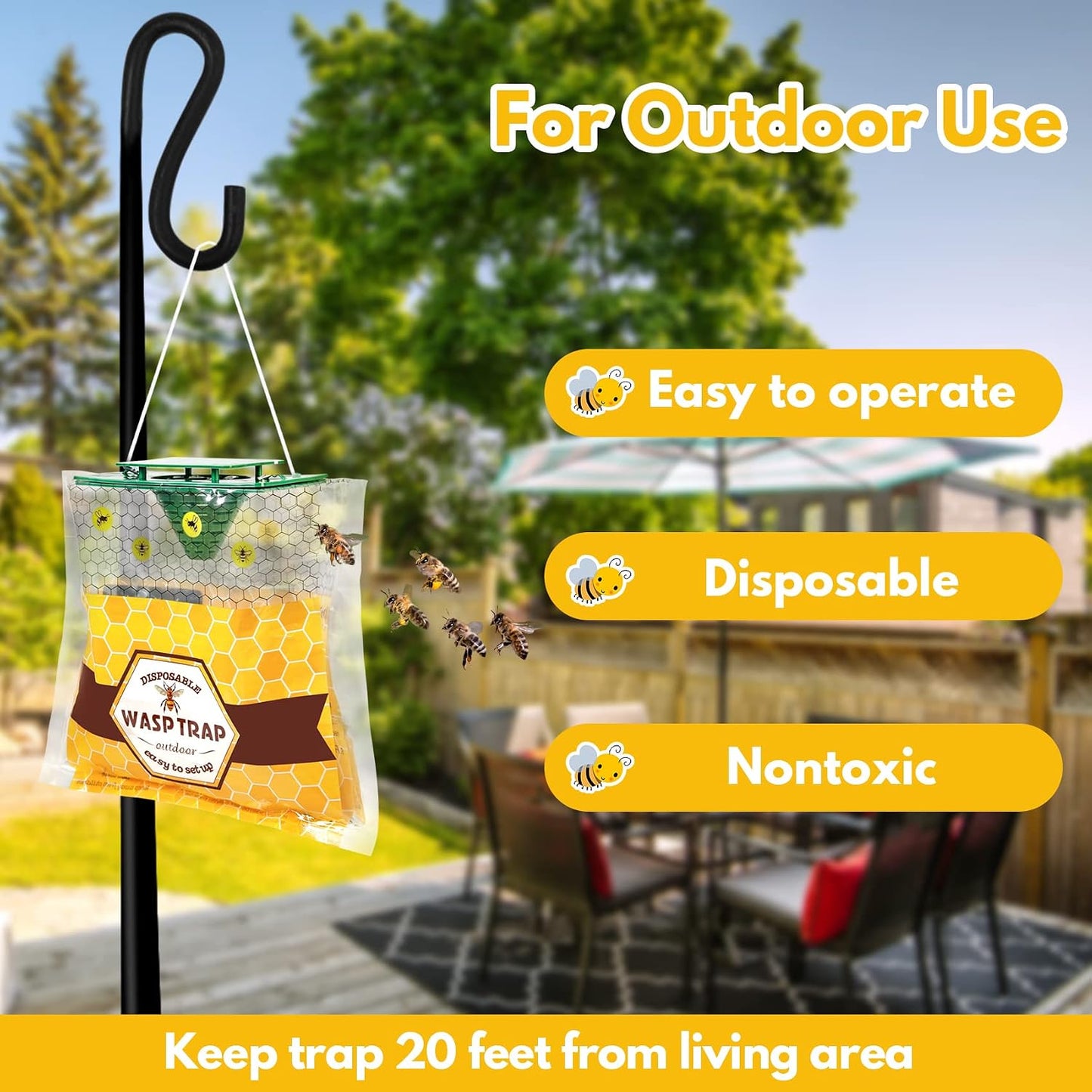 6 Pack Disposable Wasp Traps Outdoor Hanging Carpenter Bee Traps for Outside Yellow Jacket Trap Hornet Trap Wasp Catcher for Bug Flies Patio Garden