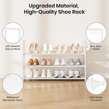 VILICK 5 Tier Shoe Rack with Hook and Side Pocket,Shoe Organizer Space Saver Storage for 20-25 Pair Shoe Storage Shelf Sturdy Free Standing Long Shoe Rack Organizer for Closet,Entryway,Small Spaces