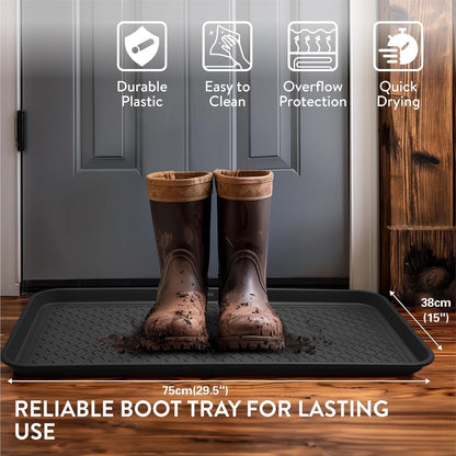 All-Weather Indoor Outdoor Boot Tray, 30"x15"x1.2" Large Boot Trays for Entryway, Plastic Shoe Tray for Shoes Boots Plants Pots Paint Tins Pet Bowls Car Storage, Waterproof Shoe Mat