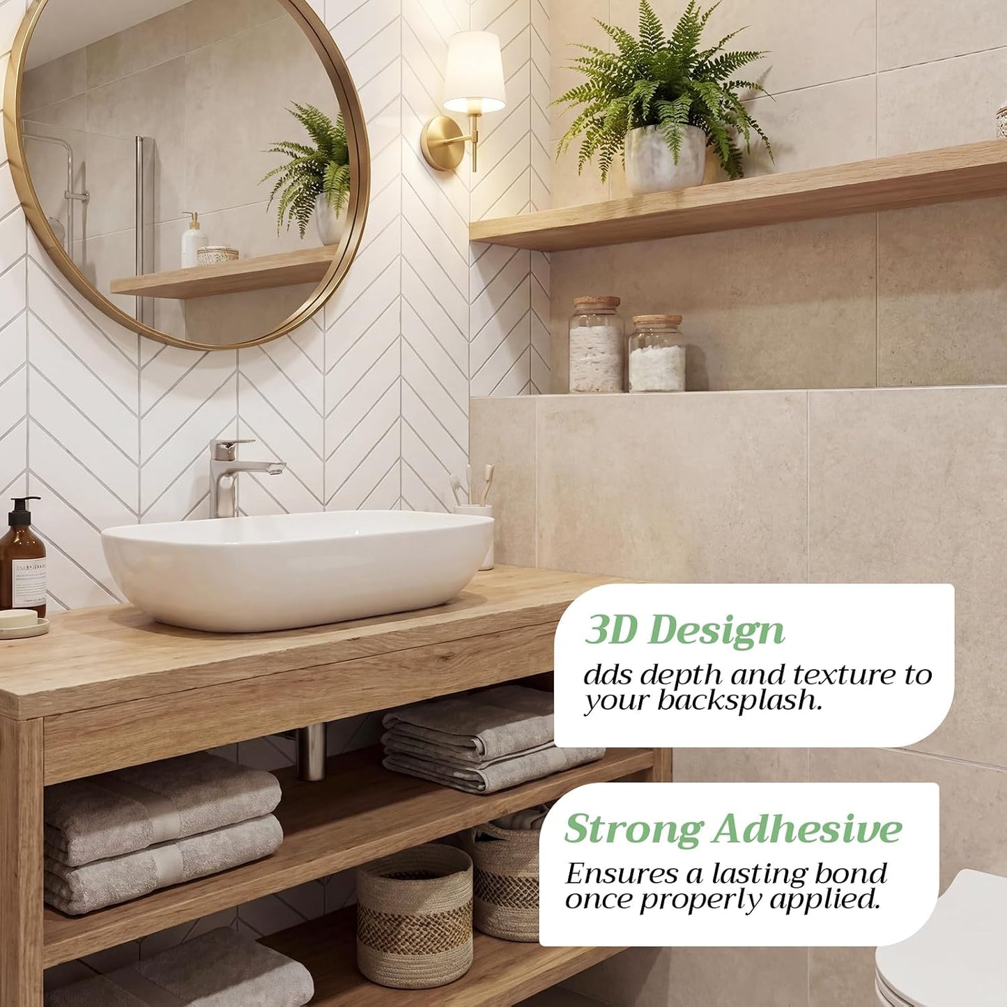 Nuanchu 10 Sheets White Herringbone Peel and Stick Backsplash 11.4 x 9 Inch 3D Stick on Wall Tiles, Self Adhesive, Waterproof & Easy to Clean for Kitchen Bathroom Rental Wall Tile