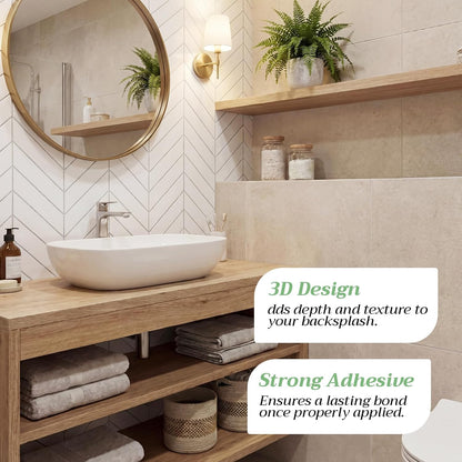 Nuanchu 10 Sheets White Herringbone Peel and Stick Backsplash 11.4 x 9 Inch 3D Stick on Wall Tiles, Self Adhesive, Waterproof & Easy to Clean for Kitchen Bathroom Rental Wall Tile