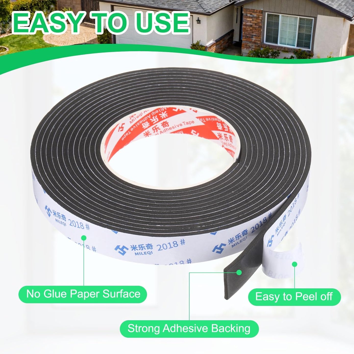 PATIKIL Sponge Rubber Foam Tape, 5/8" W x 1/8" t x 16.4ft l Self-Adhesive Foam Insulation Tape Weather Stripping for Window Door Soundproofing Weatherstrip AC Seal Strip, Black