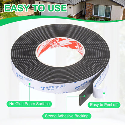 PATIKIL Sponge Rubber Foam Tape, 5/8" W x 1/8" t x 16.4ft l Self-Adhesive Foam Insulation Tape Weather Stripping for Window Door Soundproofing Weatherstrip AC Seal Strip, Black