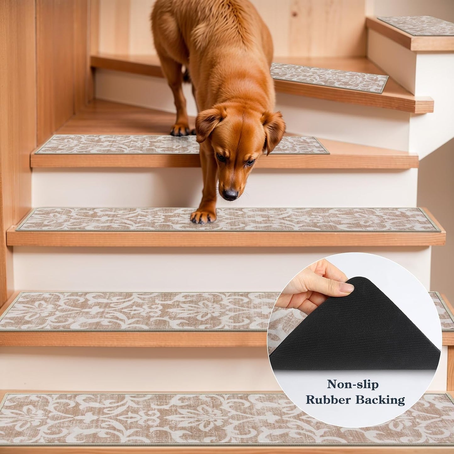 Lahome Carpet Stair Treads Non Slip Backing, 15 Pack 8" X 30" Stair Treads for Wooden Steps Indoor, Soft Washable Stairway Stair Runners Oriental Staircase Rugs for Kids Pets Elders(15pc, Grey)