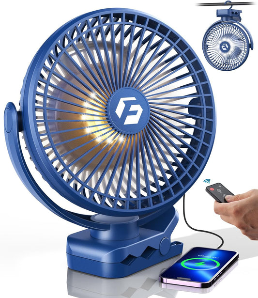 Korbot 8-inch Clip on Fan -20000mAh Portable Fan Battery Rechargeable with 3 Speeds and Strong Airflow, USB Fan Small Desk Fan Personal Quiet Fan for Office Stroller Bedroom and Camping.