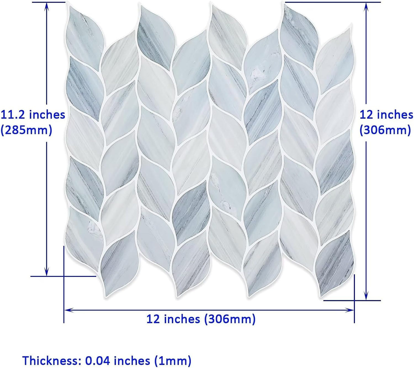 Tilingview 10 Pcs Vinyl Leaf Peel and Stick Tile for Kitchen Backsplash, Premium Self-Adhesive Tiles Plastic Wall Stickers Art Mosaics (Blue Gray)