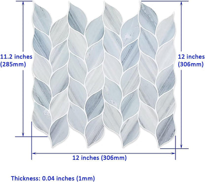 Tilingview 10 Pcs Vinyl Leaf Peel and Stick Tile for Kitchen Backsplash, Premium Self-Adhesive Tiles Plastic Wall Stickers Art Mosaics (Blue Gray)