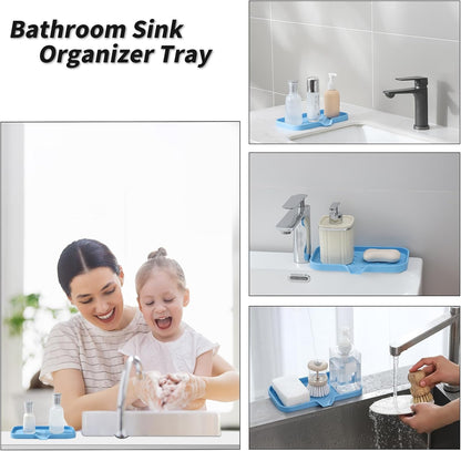 MicoYang Silicone Bathroom Soap Dishes with Drain Spout-Bathroom and Kitchen Sink Organizer,Sponge Holder,Dish Soap Tray,Perfect for Dispenser,Scrubber,Bottle,Cup on Sink or Counter-Coffee 4.9"×3.2"