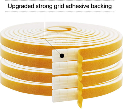 Door Weather Stripping-3 Rolls, 1/2 Inch Wide X 1/2 Inch Thick Total 20 Feet Long, Adhesive Foam Seal Tape for Window Insulation(6.5ft x 3 Rolls)