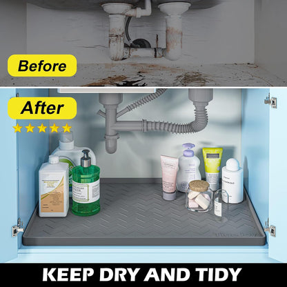 TigeJoy 28" x 19" Under Sink Mats for Kitchen Waterproof, Leak-Proof Silicone Mat Sink Protector and Cabinet Liner, Kitchen Essentials Organizer and Storage, Boot or Shoe Tray, Pet Feeding Mat
