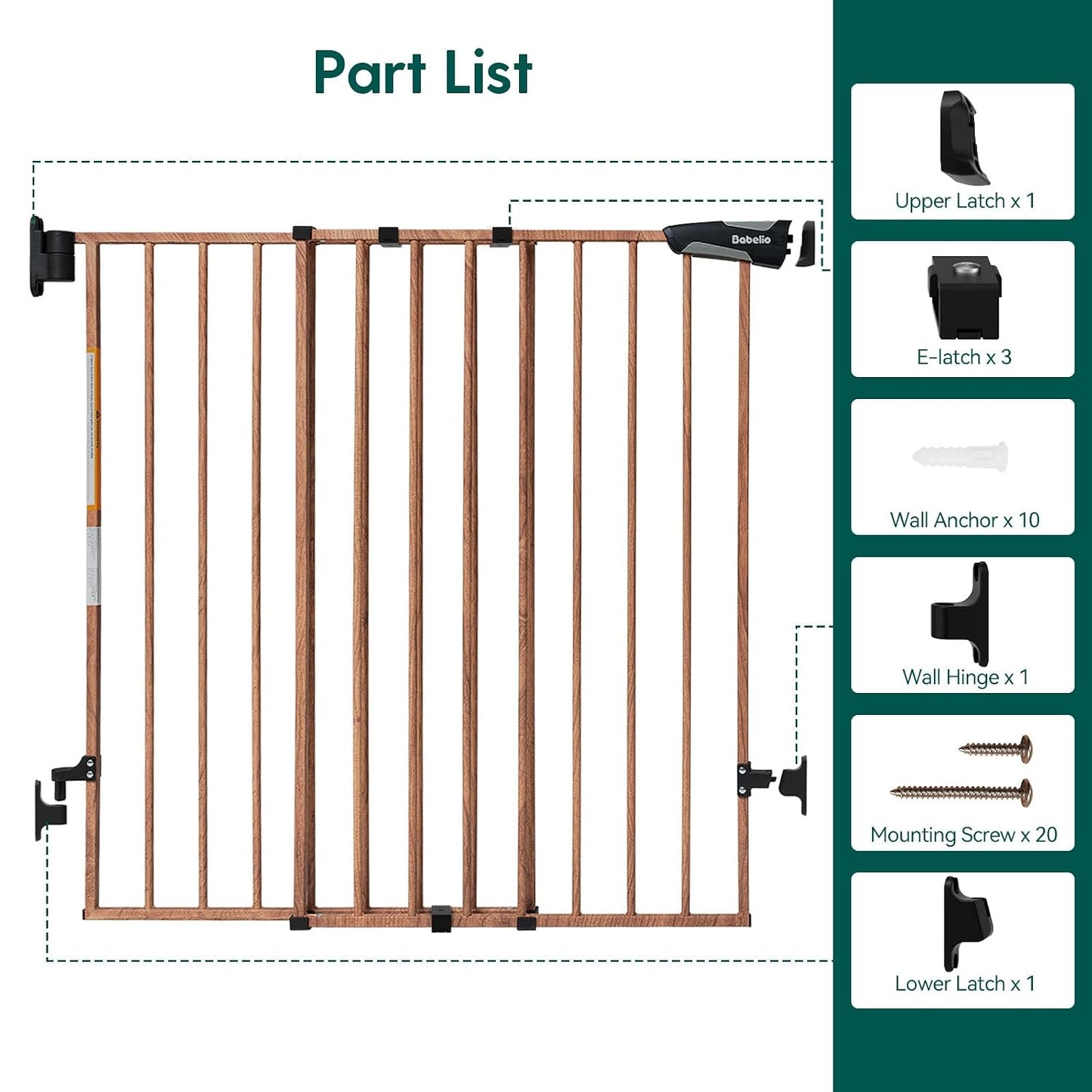 Babelio Baby Gate for Stairs, Kitchen & Doorways, No Bottom Bar| One-Handed Operation| Auto-Close| Hardware Mount (Drill Needed) Safety Dog/Pet Gate (Black - B17, 26-43" W, 28" H)