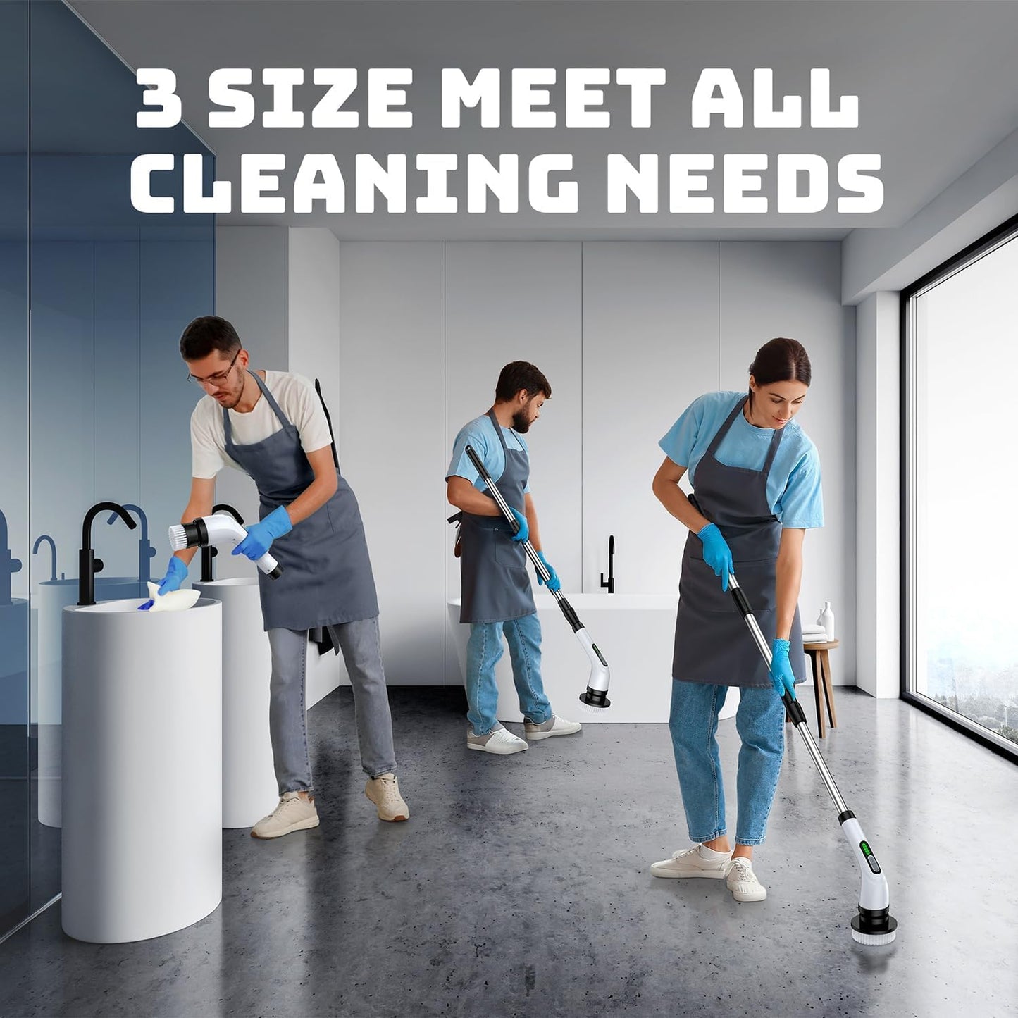 Electric Spin Scrubber for Bathroom: Shower Scrubber with Long Handle | Dual Speed Cordless Power Cleaning Scrub, 7 Brush Heads, IPX7 Waterproof Heavy Duty Cleaner Tools for Tub Tile Grout Wall
