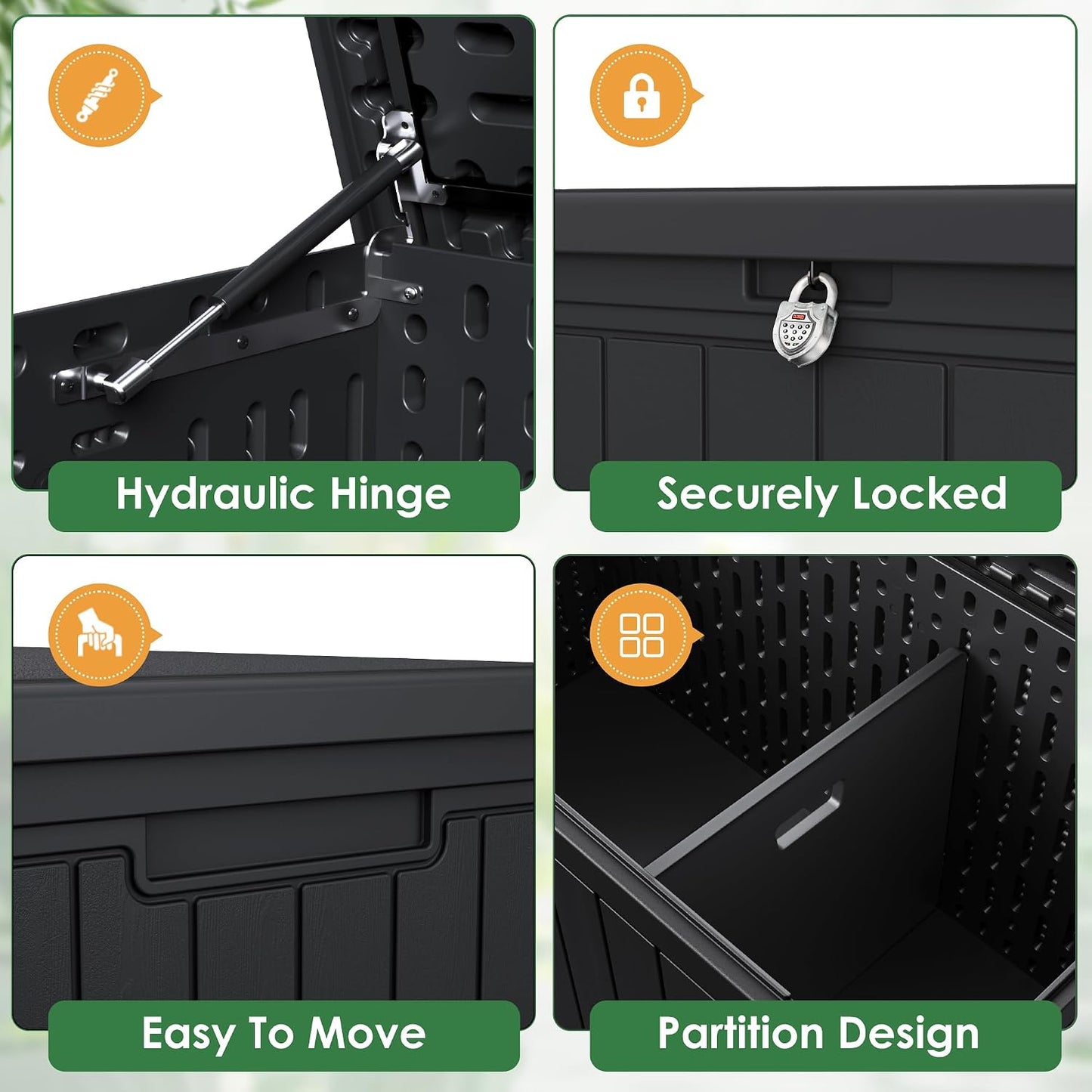 Devoko 30 Gallon Resin Deck Box Waterproof Outdoor Storage Box for Patio Furniture Pool Accessories Indoor Storage for Cushion Garden Tools (30 Gallon, Black)