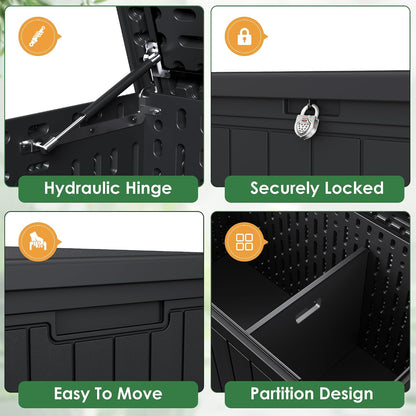 Devoko 30 Gallon Resin Deck Box Waterproof Outdoor Storage Box for Patio Furniture Pool Accessories Indoor Storage for Cushion Garden Tools (30 Gallon, Black)
