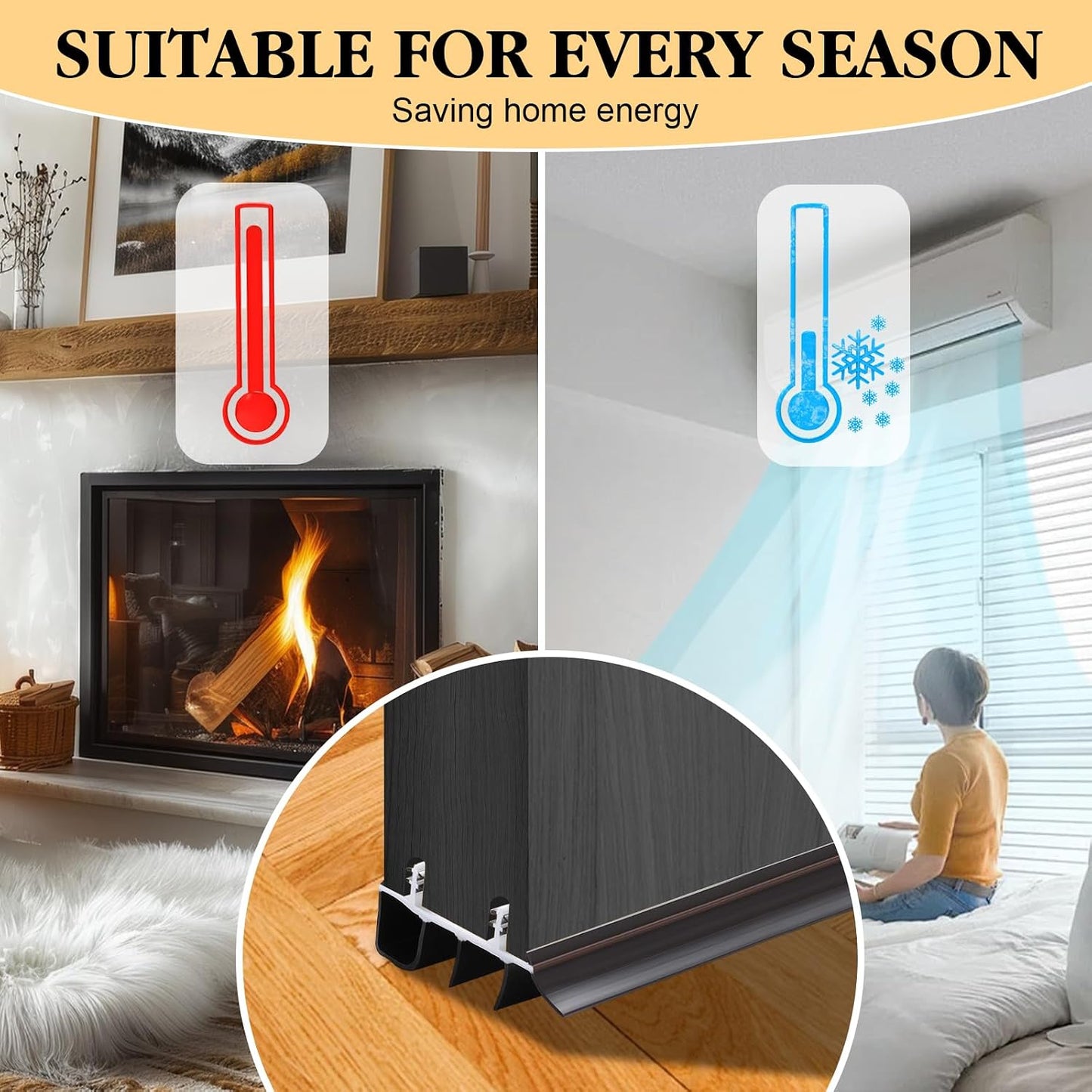 2 Pcs 36 Inch 90CM Exterior Door Sweep with Vinyl Fins, Under Door Weather Stripping Seal for Exterior Doors with Kerf Track, Replacement Bottom Door Seal Strip, Draft Stopper & Rodent Proof