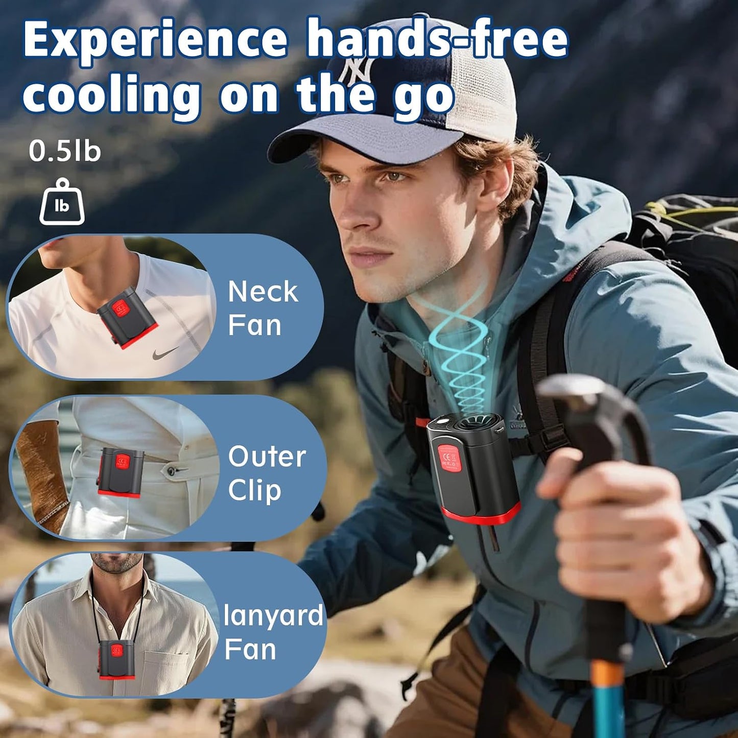 Portable Fan,120-Speed Adjustable Waist Clip Fan Turbo Cooling, Rechargeable Clip-On Personal Fan with LED flashlight,for Outdoor,Travel,Camping