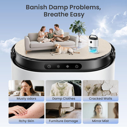 Dehumidifier for Home, Dehumidifiers for Bathroom, Bedroom, Living room, Closet with 68 OZ Water Tank, Moisture Absorbers, Auto Shut Off, Auto Humidity Control, 7 Colors LED Light, White