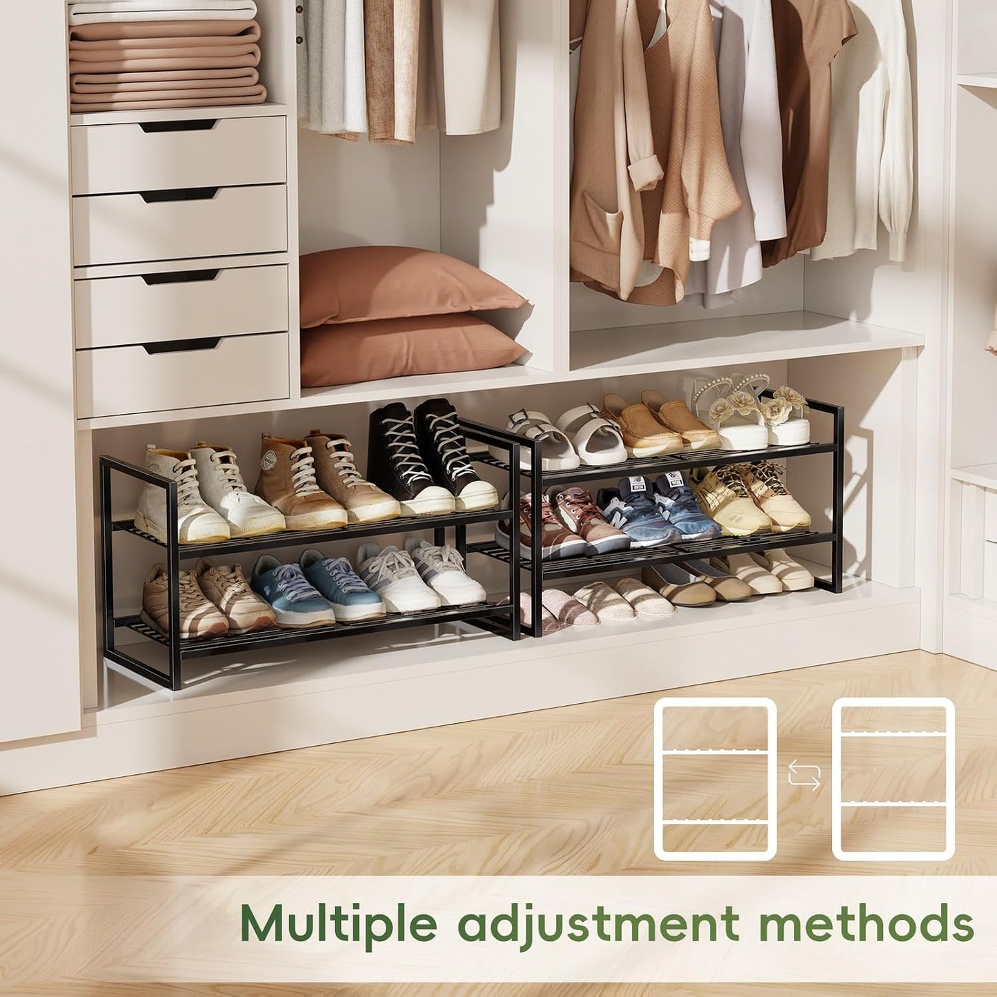5-Tier Wide Shoe Rack, Metal Shoe Organizer for Closet, Stackable Freestanding Shoe Storage Shelf with Sturdy Wire Grid, Large Capacity Durable Shoe Rack for Entryway Bedroom, Black