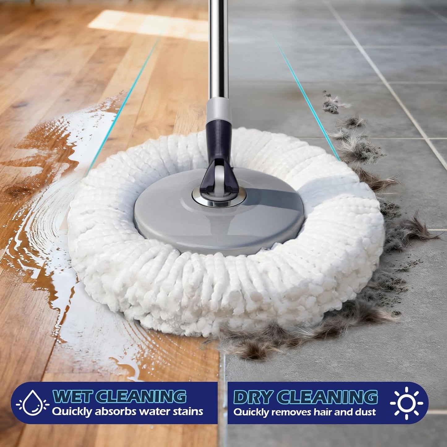 Spin Mop Bucket System,Masthome Pedal Spin Mop and Bucket with Wringer Set,EasyWring Microfiber Mop with 3 Mop Pads,360°Spinning Floor Cleaning System - Home & Office Suitable